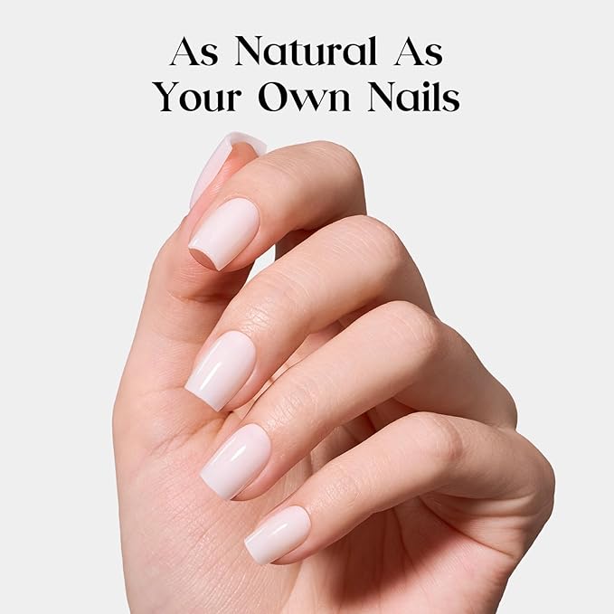 Beetles Natural Milky White Press On, Short Square Press On Nails, Soft Nail Gel Nail Kit with Fast-Dry Nail Glue & Adhesive Tabs, 30pcs 15 Sizes, Girls Stick On Nails for Women
