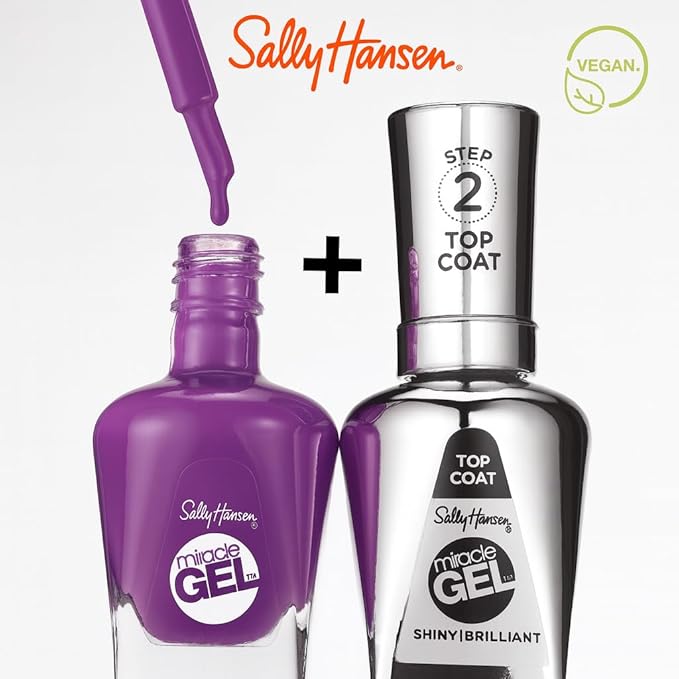 Sally Hansen Miracle Gel Salon Quality Nail Polish | Gel-Like Formula, Two-Step System, No UV Light Needed, Long Lasting | Opaque, Shimmery | 908 Pearl-ple | Pearlescent Lilac Nail Color