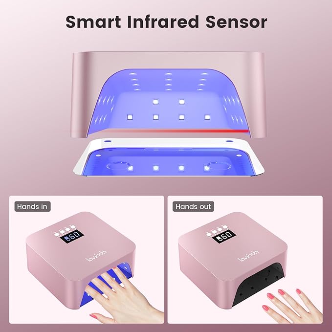 Lavinda 48W Nail Lamp, Rechargeable Cordless UV Light for Gel Nails LED Nail Dryer with Auto Sensor, 4 Timer Settings & LCD Display, Fast Curing Light All Gel Polish for Home&Salon (NovaGlow RoseGold)