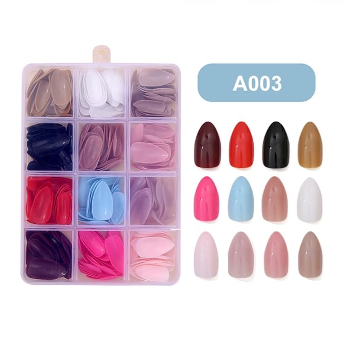 288Pcs Press On Nails Short Almond Fake Nails Solid Color False Nails Press Ons Set Full Cover Acrylic Glue on Nails Reusable Glossy Artificial Nail Kit for Women Girls Nail Art Decoration 12 Color