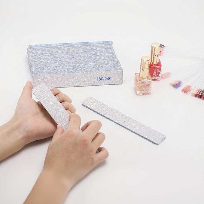 100 Pcs 180/240 Grit Nail Files for Arylic and Natural Nails, Double Sided Manicure Buffing Files