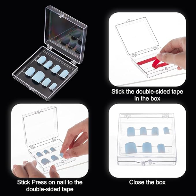 stallry 20pcs Press On Nail Storage Boxes Acrylic Nail Storage Box with 60pcs Double Sided Adhesive Nail Tape for Nail Art Practice Salon Manicure Craft