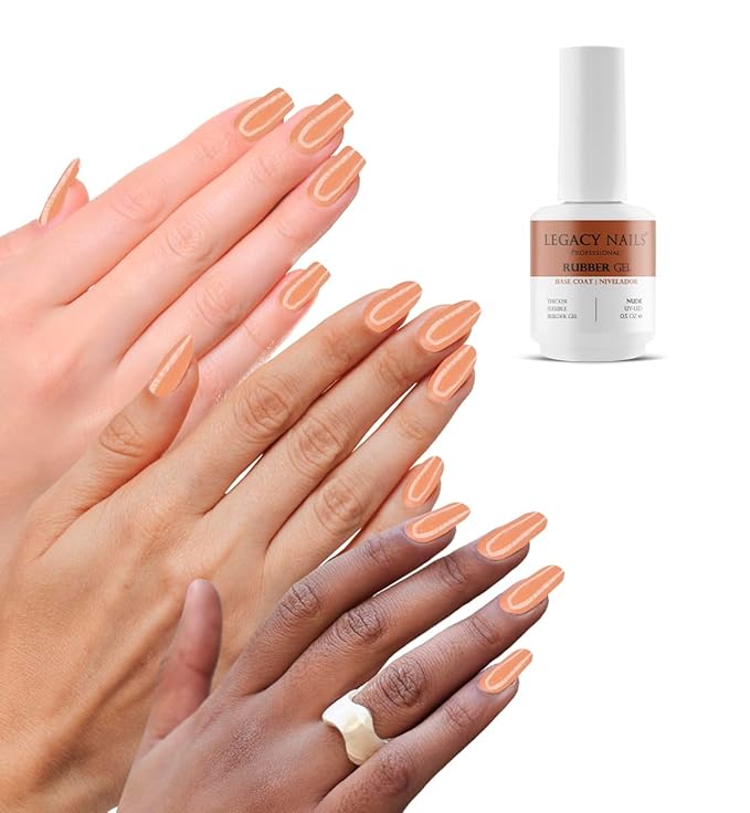 LEGACY NAILS Professional Rubber Gel Base-Coat 0.5 fl oz. Nivelador UV-LED Full Coverage Elastic Thick Flexible Gel Base Coat Builder (NUDE)