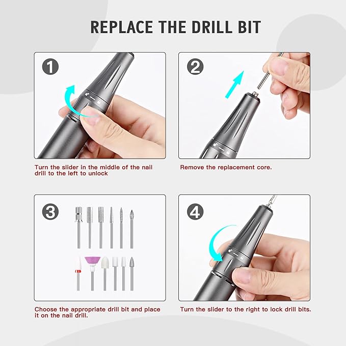 SAVILAND 35000RPM Electric Nail Drill Machine: Rechargeable Electric Nail File with 12 Nail Bits for Acrylic Nails Professional Nail Care Tools Manicure Pedicure Home Salon Use