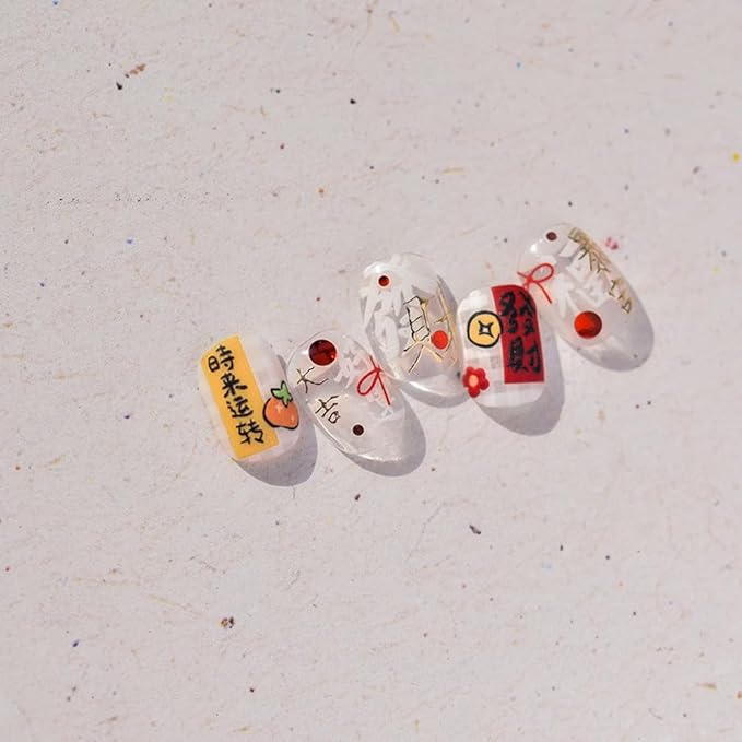 New Year Nail Sticker 5D Embossed Nail Art Decals for Chinese Great Fortune Rich Wealth Manicure Nail Supplies (Rich)