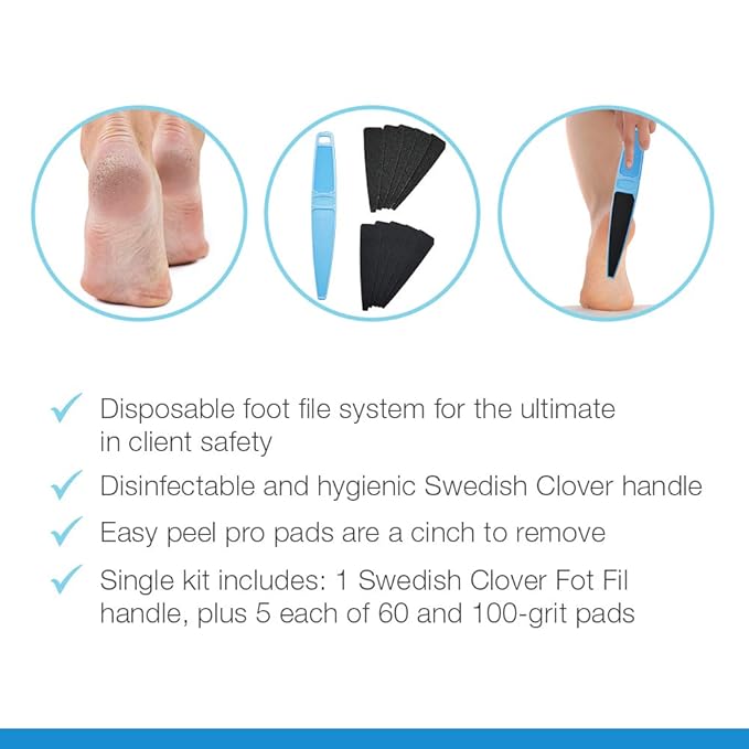 Flowery Swedish Clover Foot File Disposable Pad Kit, Great for Dry Cracked Feet, Refines Calluses