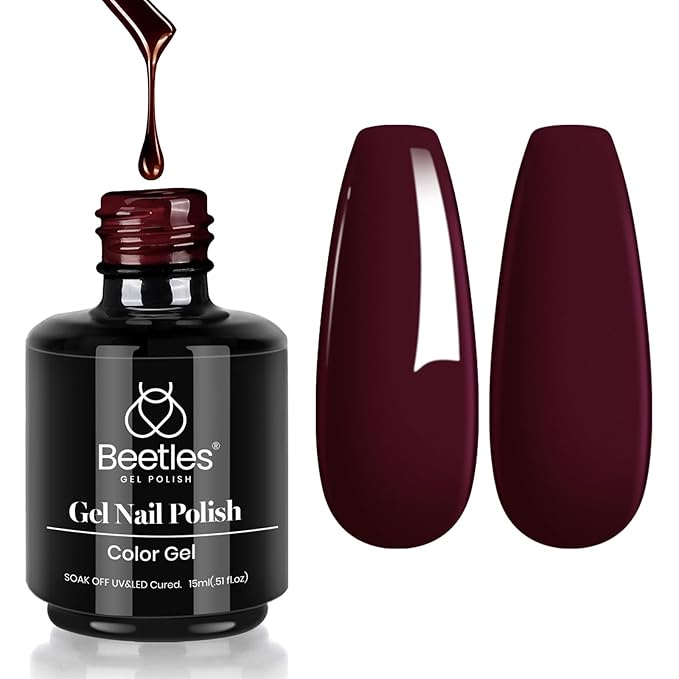 Beetles Merlot Wine Gel Polish 15ml Dark Maroon Red Gel Nail Polish Fall Soak Off UV LED Lamp Art Manicure Salon DIY Home Solid Design 0.51Oz Gift for Women