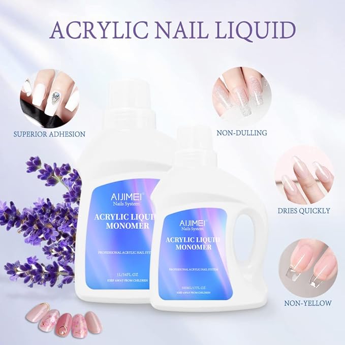 AIJIMEI Acrylic Liquid Monomer 17OZ, Acrylic Nail Liquid Monomer 500ml, For Acrylic Powder & Liquids, Non-Toxic, Glossy Finish, 475g