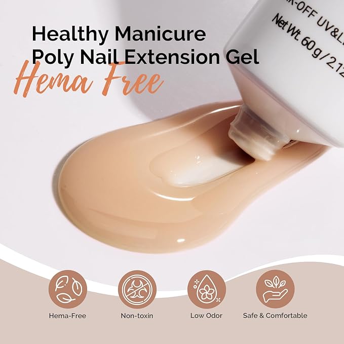 MelodySusie Poly Nail Extension Gel 60g Hema Free Soak Off UV Lamp Cured Nail Thickening Art Design Manicure Gift for Women 027