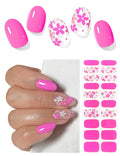 Semi Cured Gel Nail Strips (Hot Pink Flower), 20 Pcs Summer Gel Nail Wraps, Stickers, UV Light Required, Salon Quality, Long Lasting