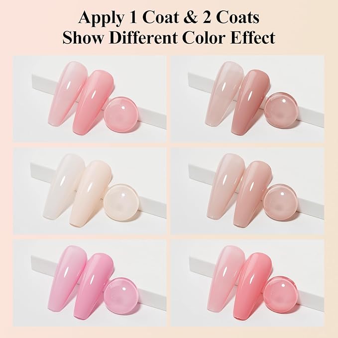 Nude Nail Polish Set: Quick Dry Pink Nail Lacquer Non Gel Regular Sheer Colors White Light Pink Natural Fingerpolish Fast Drying DIY Valentine's Day Gift for Women, 6 Colors 8lm/0.27fl.oz