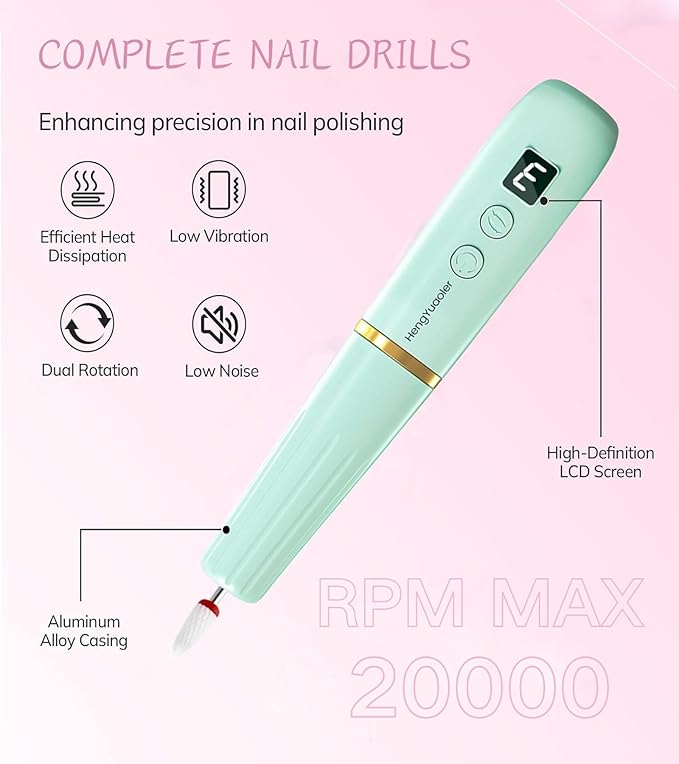 Electric Nail Drill Machine File Efile Set for Acrylic Gel Nails Portable Nail Drill Machine Kit Rechargeable Pedicure Tools for Hand Feet Manicure Pedicure Tools Polishing Set(Blue)