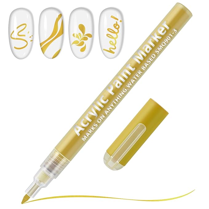 EBANKU Nail Art Pens Quick-Drying, 3D 0.7MM Acrylic Paint Pens Nail Art Markers Nail Polish Pen Nail Point Dotting Liner Pen Tools for Home & Salon Nail DIY(Gold)
