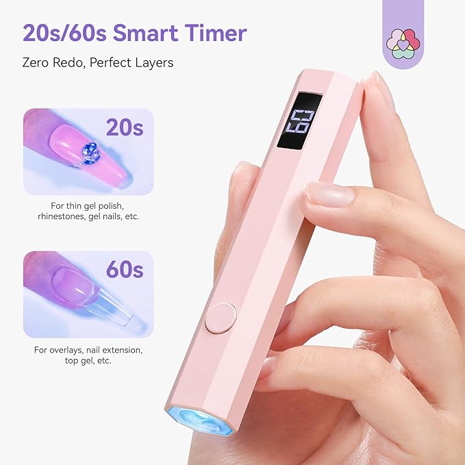 SAVILAND UV Light for Gel Nails: Flash Cure Lamp Nail Dryer with Dual Timer Setting LCD Display Screen Rechargeable Mini Gel Nail Flash Cure Lamp Nail Tech Must Haves Nail Supplies for Manicure