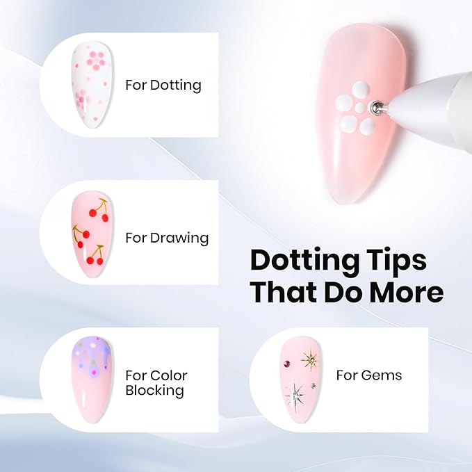 Beetles Nail Dotting Pen 4-in-1 Manicure Art Tools in Ballpoint Design with Size Marking and Pressing Head Double-end Nail Dotting Tool, Pefect for Dottings Painting Gems Chrome Powder DIY and Salon