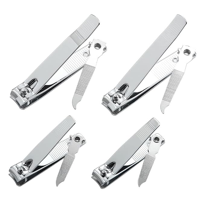 4 Pcs Professional Stainless Steel Toenail Clipper and Fingernails by QLL - Swing Out Nail Cleaner/File - Sharpest Stainless Steel Clipper - Wide Easy Press Lever – Nail Cutter