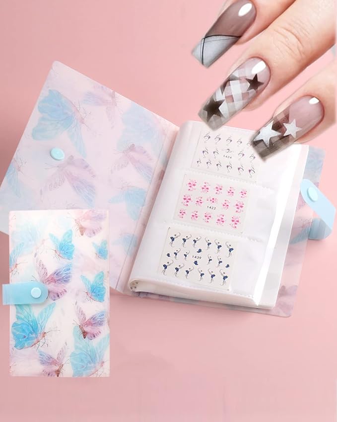 120 Shots Nail Art Stickers Storage Book Butterfly Nail Decals Collecting Album Sticker Nail Tech Organizers and Storage Holder Binder Book for Nail Sticker Display