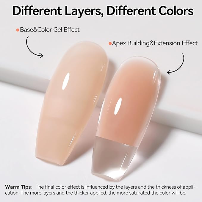 Born Pretty Builder Gel for Nails 15ML,8-in-1 Neutral Nude Cover Hard Gels for Nail Apex Building & Extensions,Translucent Base Gel & Rhinestone Glue in a Bottle,U V/LED Cured for DIY & Salon Use