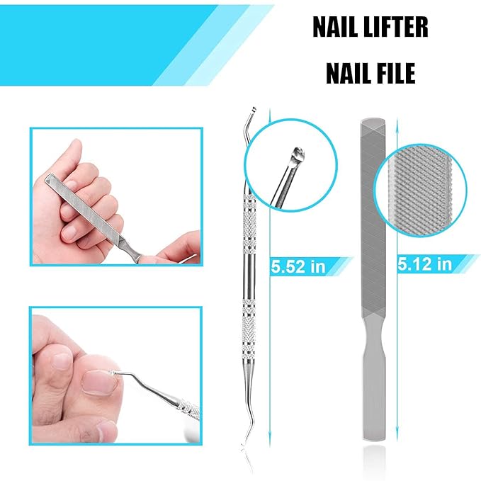 Ingrown Toenail Tool Kit (9PCS), Professional Toe Nail Clipper Set for Ingrown & Thick Nail, Stainless Steel Ingrown Toenail Kit, Surgery Grade Manicure Pedicure Tool by Dualeco