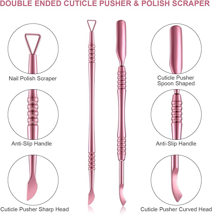 Mudder Acrylic Nail Clippers Kit False Nails Tips Cutter Professional Cuticle Trimmer Nipper Cutter Pusher Remover Stainless Steel Manicure Pedicure Art Tools Set Salon Home(Pink Rose)
