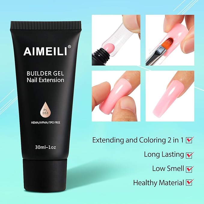 AIMEILI Poly Nail Gel Builder - DIY Nail Enhancement & Art Design Kit - Free of Hema for Women - 052