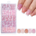 5Packs 160Pcs French Tip Press on Nails Short Square Fake Nails Glossy Acrylic False Nails Soft Gel Artificial Nails Glue on Nail for Women Girls Manicure Nail Decoration