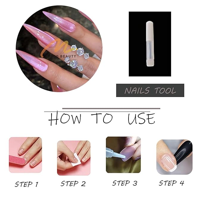 MISUD Press on Nails - Long Stiletto Fake Nails, Acrylic Summer Pink Cat Eye Design 24 pcs