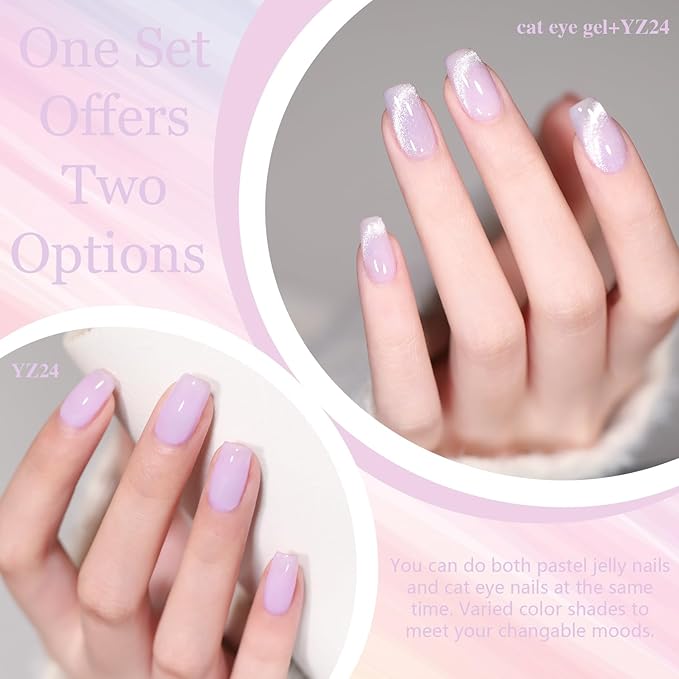 Beautpal Magnetic Jelly Gel Nail Polish Set 10PCS Semitransparent Pastel Colors Including Cat Eye Gel Polish Soak Off UV Nail Polish Home DIY Manicure Nail Salon 7ml