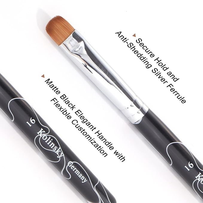 French Manicure Brush - Two Way Nail Art Brush with Dotting Tool for Manicure Cuticle Clean Up - Professional Salon Quality, Nail Dotting Pen (16#, Black)