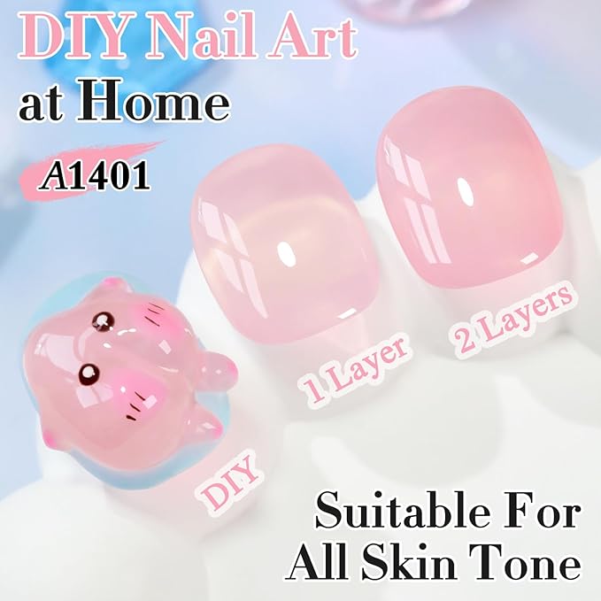 Double Rhythm 0.50 OZ Gel Polish Hema Free Same Color Same Bottle Golden Round Translucent Neutral Natural Milky 15 ML Jelly UV Polish Art DIY at Home (Jelly Pink-C1401)