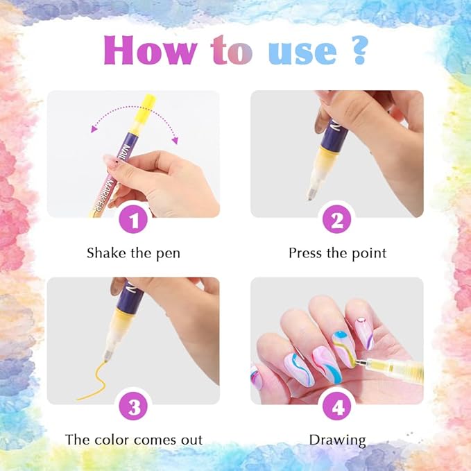 12 Colors Nail Art Pens Set, Nail Polish Pens Quick Dry Na il Polish Markers for DIY Na il Art Design, Acrylic Painting & Dotting, Manicure Tools for Beginners & Professionals