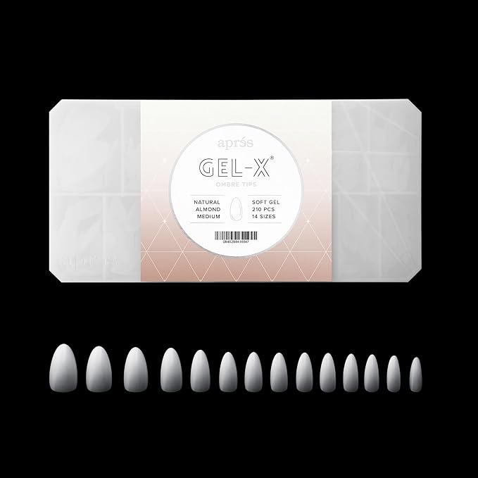 Apres Ombre Gel-X® Box of Nail Tips, 14 Sizes 00-9, Premium Quality (Natural Almond Medium, 210 Count)