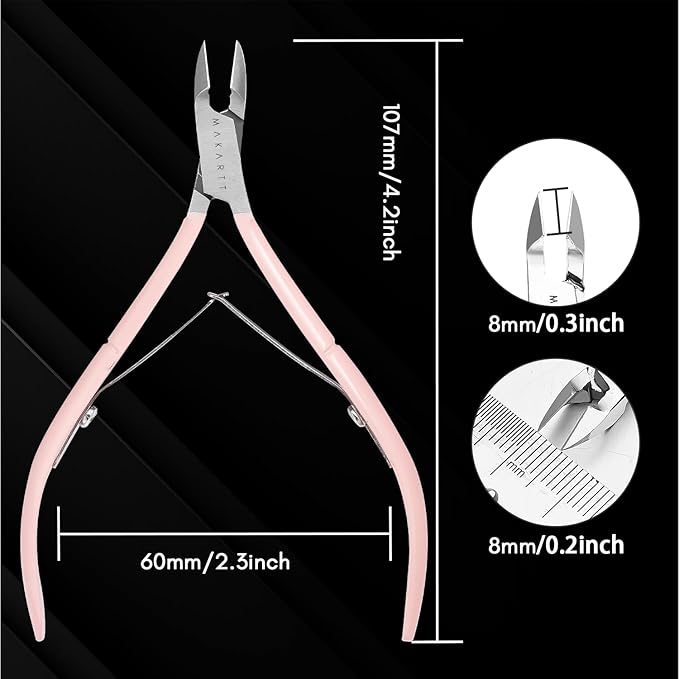 Makartt Cuticle Nippers, Pink Cuticle Trimmer Extremely Sharp Full Jaw Cuticle Remover Nail Care for Manicure Home Salon Use (Pack of 1)