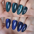 evpct Dark Blue Press on Nails Almond Short, Sapphire Royal Blue Cat Eye Glitter Press on Nails for Women Gift, Soft Gel Press Stick on Nail with Nail Kit, 60Pcs Reusable Acrylic Fake Nails Kit