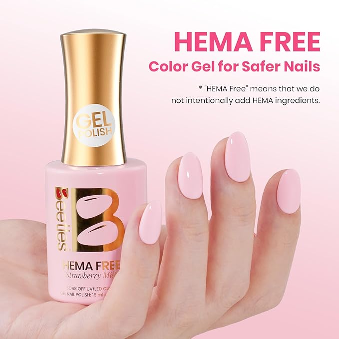 Beetles Pink Gel Nail Polish, Pastel Spring Gel Polish, Milky Light Pink Strawberry Milk Color, UV LED Soak Off Long Lasting Salon DIY Home Manicure Nail Art Gift for Women 15ML/0.51Fl Oz
