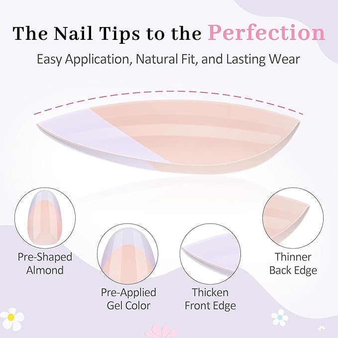 16 Sizes Press on Nails Kit for Kids - 32 Pieces French Almond Fake Nail Tips for Girls 8-12 Years Old with Jelly Nail Adhesives & No-Lamp Nail Glue, Birthday Christmas Gift