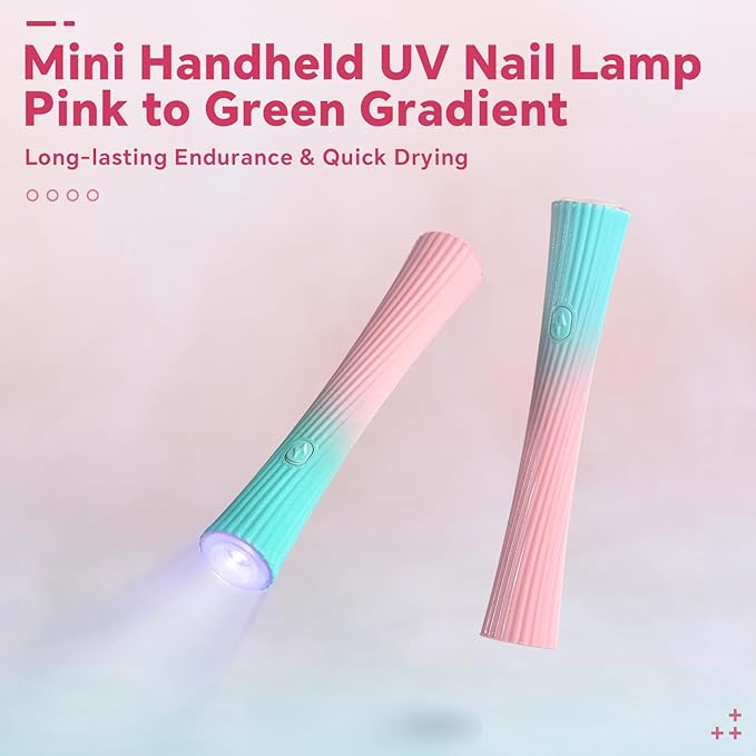 Handheld UV Light for Gel Nails Pink Green Gradient Nail Lamp Portable Cordless Rechargeable Type-C Nail Dryer with Display for Fast Curing, DIY Nails Tool, for Home DIY & Nail Salon