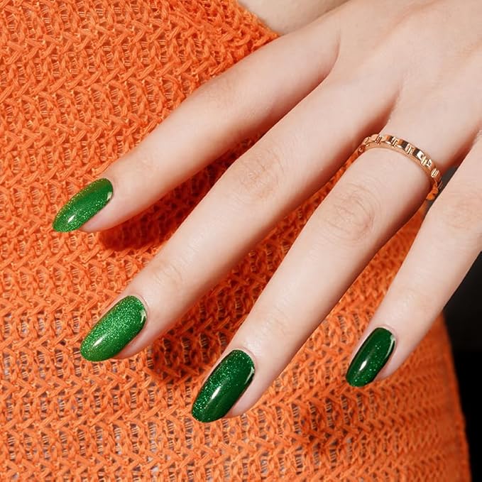 Semi-Cured Gel Nail Strips - 20 Salon-Quality Gel Sticker with UV Light Required, Long Lasting, Easy Application & Removal, Includes Prep Pad, Nail File, Wooden Stick (Emerald Allure)
