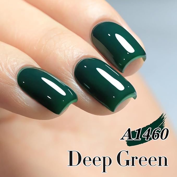 Double Rhythm Gel Polish 15ML Jelly Sheer Pastel Light Milky Color Pearl White Bottle 1 PC 0.5 OZ Full Size Nail Art Salon at Home (Deep Green-D1460)