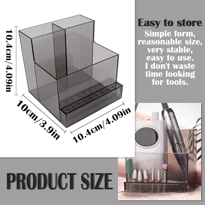 FERCAISH Nail Drill Grinding Bit Holder Box Professional Nail Art Polishing Grinding Drill Bit Holder Display Storage Box Bit Case Organizer (Black)
