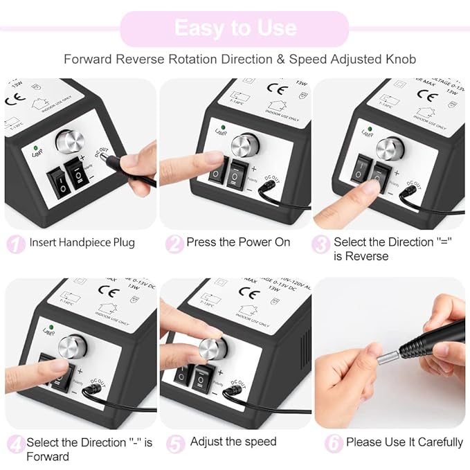Professional Nail Drill Machine 20000 RPM Efile Electric Nail Filer Kit for Finger Toe Nails, Acrylic Gel Nails, Manicure Pedicure Drill with 6Pcs Nail Bits, 106Pcs Sanding Bands - Black