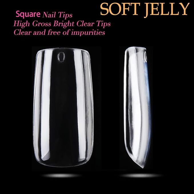 UNA GELLA Medium Square Nail Tips, 504pcs Square Gel Nail Tips 12 Sizes Full Cover Acrylic Clear Fake Nails for Nails Extension Salon Home DIY Art