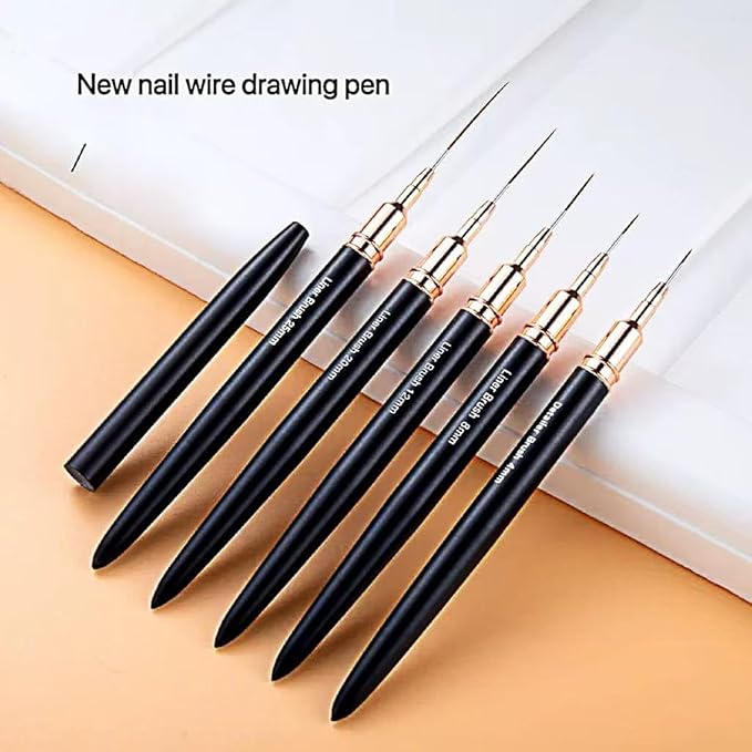 Metallic Nail Art Liner Brushes Set, Nail Art Dotting Tool, 5 pcs UV Gel Polish Painting Tool for Long Lines,Thin Details,Fine Drawing,Nail Art Pen for DIY Nail Art, Size 5/8/12/20/25mm