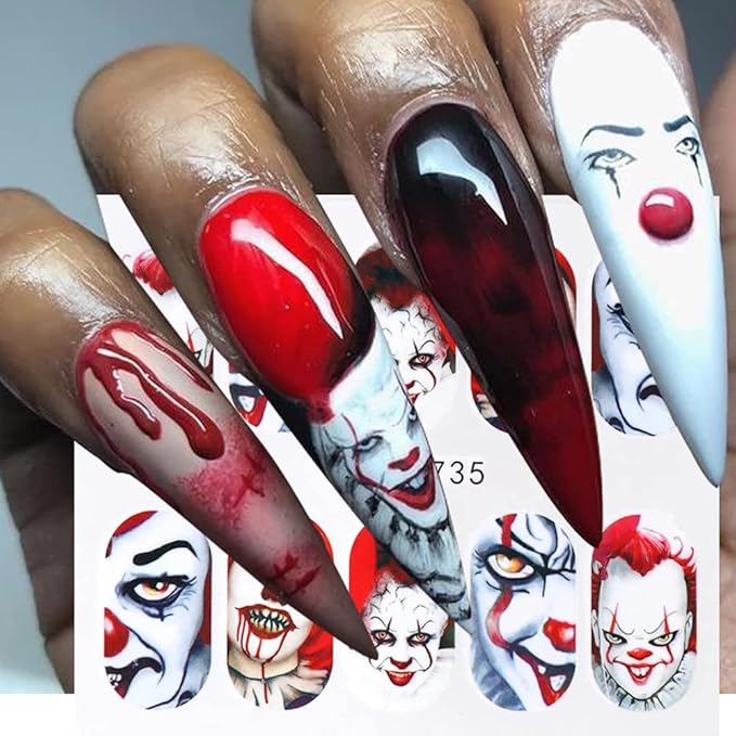 25 Sheets Halloween Water Transfer Nail Stickers Nail Art Decals,10 Sheets Punk Skull Nails Foil Transfer Stickers,Grimace Skull Eye Spider DIY Decals for Halloween Party(35 Pcs)