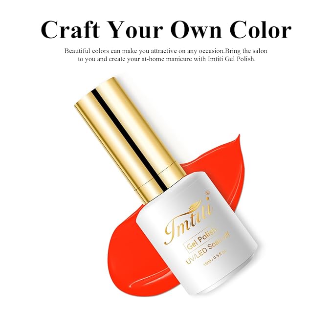 Imtiti Gel Gel Nail Polish, Neon Orange Red, 0.5 Fl Oz Soak Off LED UV, DIY Nail Art Kit for Women & Girls