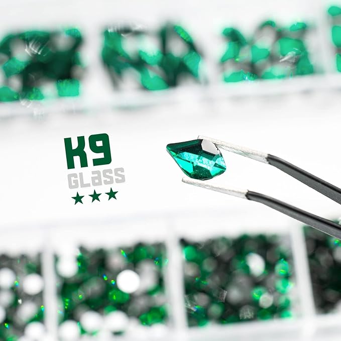 Green Nail Rhinestones Multi Shapes Emerald Green Rhinestones for Nails Flatback Nail Big Gems K9 Glass Round Beads Stones Diamonds Nail Charms Art for Nails Faces Eyes Crafts DIY