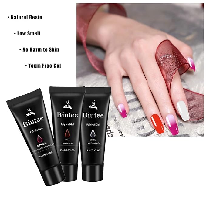 Poly Extension Gel Set, 7 Colors Poly Nail Builder Gel Temperature Color Change Glitter Clear Pink Nail Extension Gel Enhancement Set for Manicure Starter DIY at Home