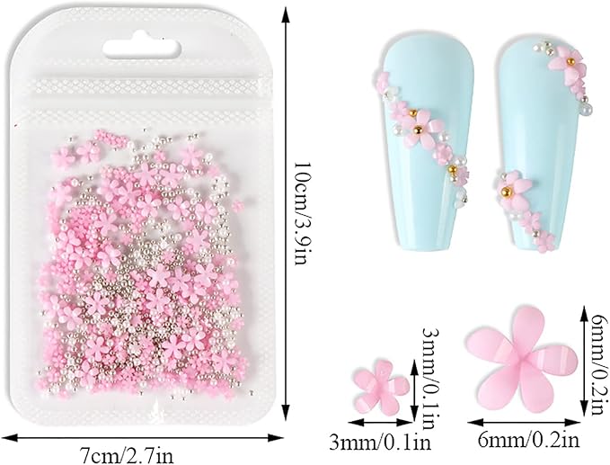 800 Pieces 3D Flower Nail Art Charm White Flowers Nail Decoration Decals Multicolor