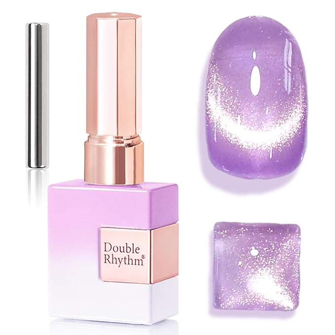 Double Rhythm 15ML Jelly Glass Cat Eye Gel Polish with Magnet Holographic Glitter Shimmer Translucent Sheer Color Salon Soak Off Magnetic Nail at Home (Blue Purple-MC1196)