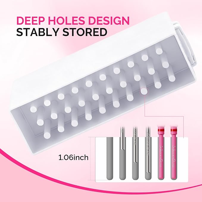 MelodySusie Nail Drill Bits Holder, 30 Holes Case, Portable Dustproof Displayer Organizer Container, Nail Tech Professional Nail Art Tool, Travel Salon Home, White (Drill Bits Not Included)